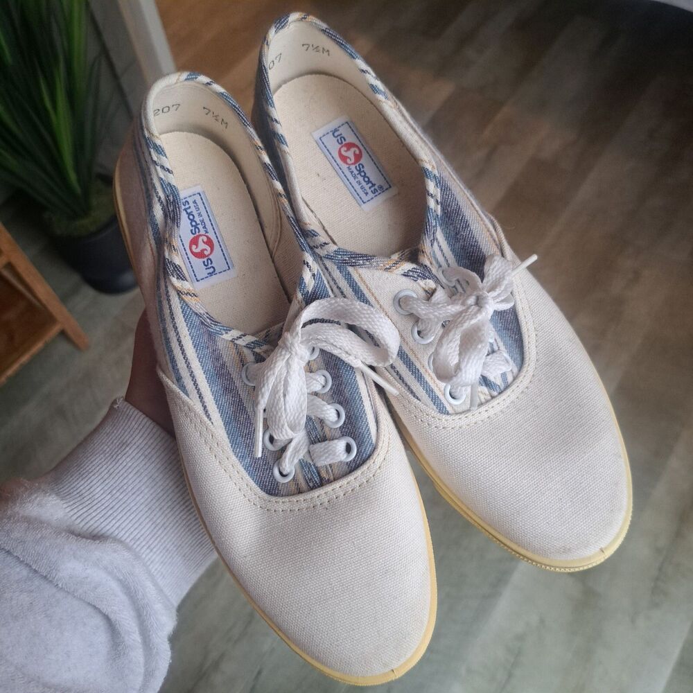 Vintage 1980's Grandma Core Women's Size 7.5 Casual Sneaker Tennis Shoe Striped